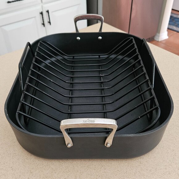RARE ALL CLAD LTD ANODIZED 16x13 TURKEY NON STICK ROASTER ROASTING & RACK PAN - Picture 2 of 13